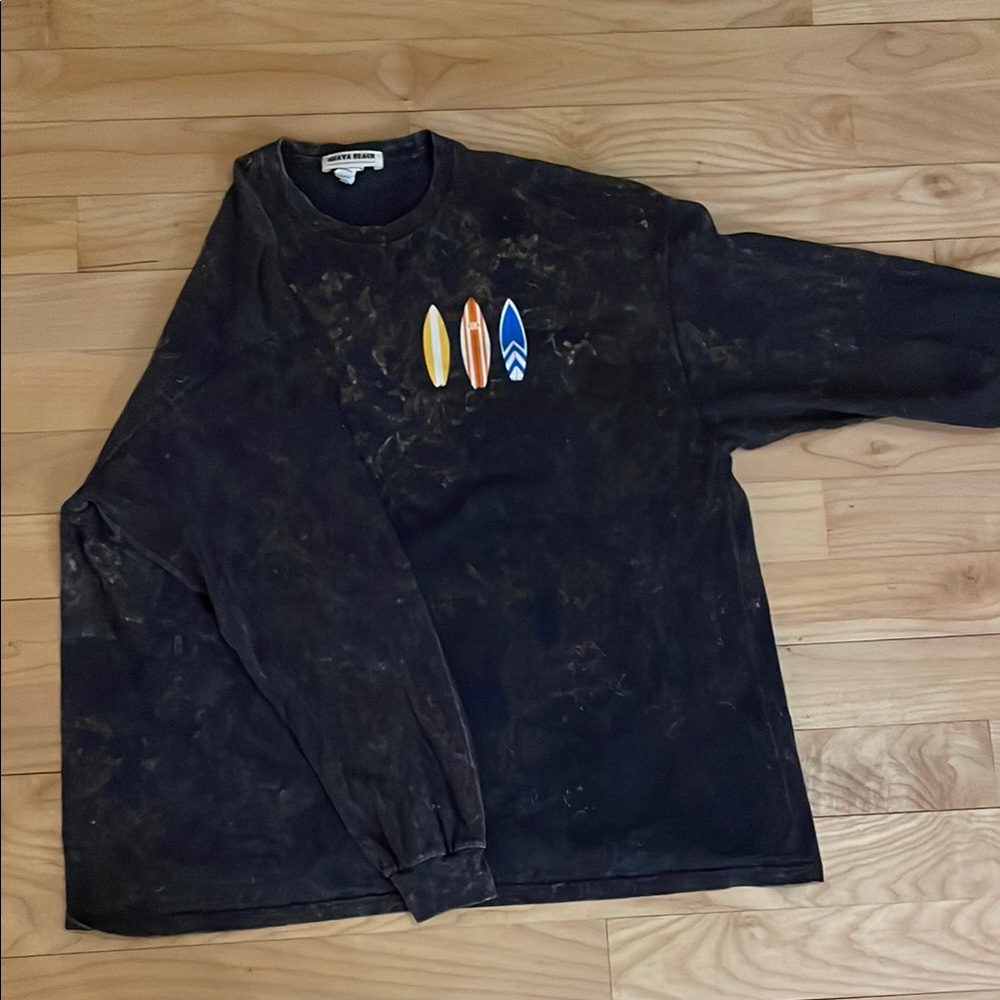 Black and Orange Long Sleeve Tee with Embroidered Design